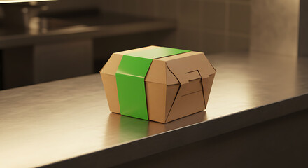 Green screen mockup for digital display, screen replacement, device branding, billboard advertising Packaging box design on a table