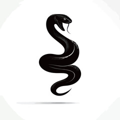 A sleek black snake is coiled gracefully, showcasing smooth curves and a poised tongue. The design emphasizes minimalism and elegance, perfect for artistic uses.