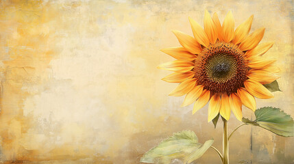 boho sunflower clipart with rustic textures and vintage filter effect.