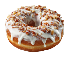 Delicious frosted donut with nuts bakery food isolated on transparent background