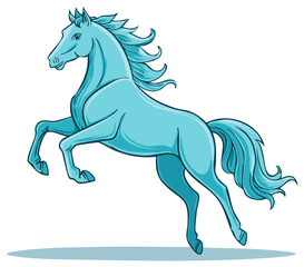 Obraz premium Rearing blue horse illustration with flowing mane powerful majestic stallion vector graphic