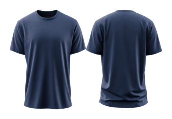 Plain navy t-shirt display product neutral front & back isolated on transparent background