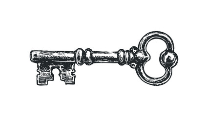 Vintage Ornate Skeleton Key Drawing. Vector hand drawn illustration