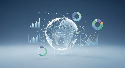 Digital earth with glowing network and various financial charts and graphs floating around it
