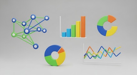 Collection of various data visualization charts and graphs isolated on white background