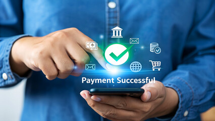 Seamlessly confirm your digital payment success with a triumphant checkmark, symbolizing secure transactions and financial peace of mind.
