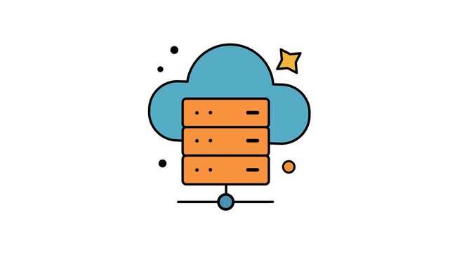 Animated cloud computing concept with secure server icon in blue cloud system. Suitable for technology, data storage, it security designs.