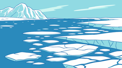 Arctic ocean icebergs landscape vector illustration for climate change and environment awareness design © ShafiqUrRehman