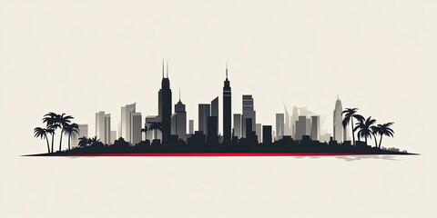 Obraz premium Miami Cityscape Silhouette With Palm Trees and Skyscrapers Against a Light Beige Sky