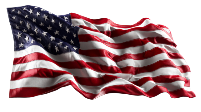 Waving American Flag Fabric with Detailed Stars and Stripes Texture, cut out transparent - Powered by Adobe
