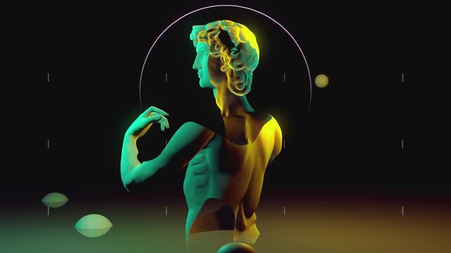 4k Loop animation of animated collage with sculpture. Loop for VJ video backgrounds. 