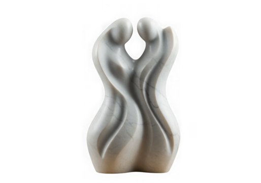 Abstract sculpture of two figures embracing in a serene pose