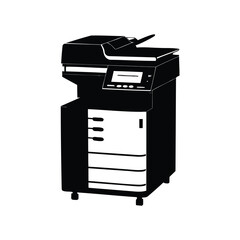Isolated black and white illustration of an office copier and printer, copier machine silhouette vector illustration