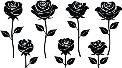 Elegant Black and White Rose Silhouettes A Collection of Floral Illustrations