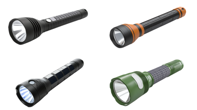 • A solar-powered flashlight with an eco-friendly design, isolated on white background in HD 