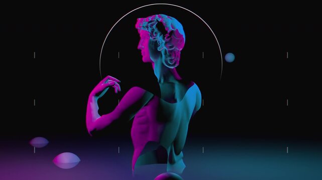 4k Loop animation of animated collage with sculpture. Loop for VJ video backgrounds. 