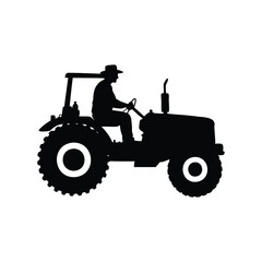 Silhouette of a farmer driving a tractor on a farm field, farmer driving tractor silhouette vector illustration