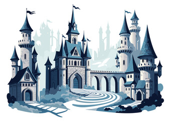 Obraz premium Discover a magical kingdom with majestic towers and bridges, perfect for fairytale illustrations and branding