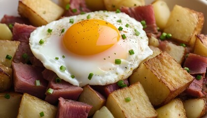 closeup of corned beef hash on a plate