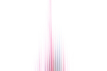 A delicate cascade of thin, pastelcolored threads, possibly silk or fine yarn, flows downwards against a stark white background, creating a soft, abstract visual effect