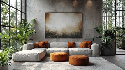 Modern living room with lush plants