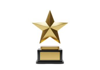 Isolated golden star award trophy, winning symbol, first place prize achievement