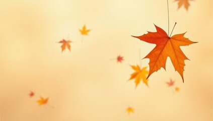"Autumn leaves gently falling over a soft golden gradient background, minimalistic seasonal design, high-resolution nature-inspired background, warm and serene atmosphere."
