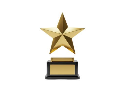 Isolated golden star award trophy, winning symbol, first place prize achievement