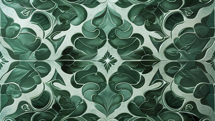 Ornate Green Marble Tile Pattern - Symmetrical Floral and Filigree Design