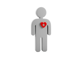 Isolated icon of a stylized human figure with a heart symbol, health concept