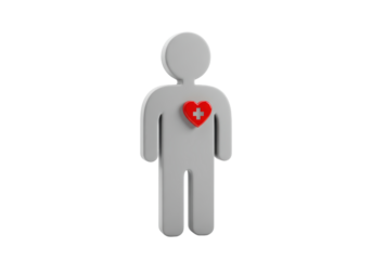 Isolated icon of a stylized human figure with a heart symbol, health concept