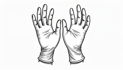 Line art illustration of disposable medical gloves. Essential hygiene gear for healthcare workers, patients. Clean sterile protection for hospitals, clinics, doctors, nurses. Safety, care in medical