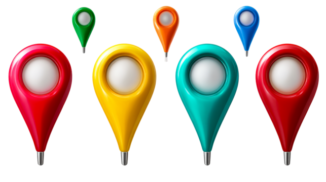 Assorted Glossy Location Pointers with White Centers, cut out transparent