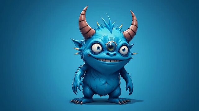 Playful Blue Cyclops Monster Digital Art