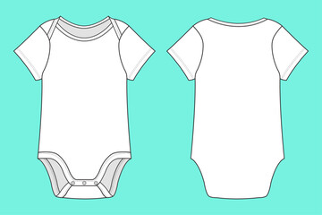 Newborn Baby Short Sleeve Romper Apparel Fashion Flat Sketch Outline Template.