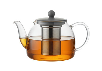 Isolated teapot with tea inside against a clean backdrop in studio lighting