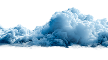 Wispy blue smoke and vapor drifts across a white background, cut out transparent
