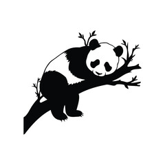 Silhouette of a Panda Bear Relaxing Comfortably on a Tree Branch, panda sleeping on tree silhouette vector illustration © MstHumaira