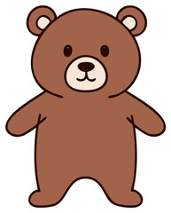 Fototapeta premium Cute brown bear cartoon illustration with simple line art and sweet facial expression for kids products and illustrations