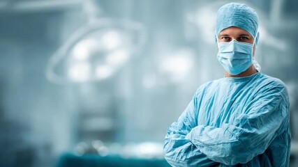Surgical Precision: A surgeon, poised in a sterile environment, embodies skill and dedication, reflecting a commitment to health and medical excellence.