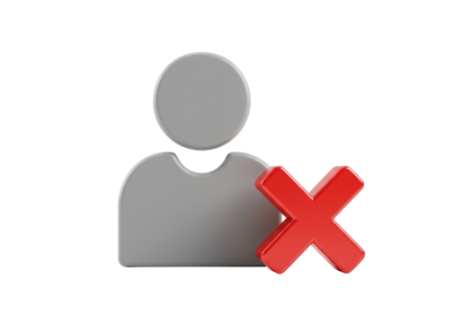 Isolated user blocked, personal account access rejected, gray icon with red cross