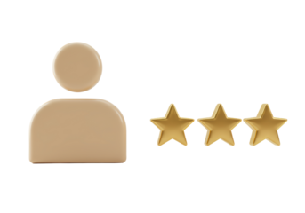 Isolated customer review icon: user with three stars for a medium rating result