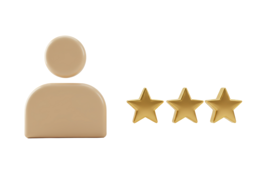 Isolated customer review icon: user with three stars for a medium rating result