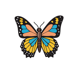 Vector illustration of a colorful butterfly with open wings, isolated on white background. Ideal for nature, biology, beauty, and decorative design concepts