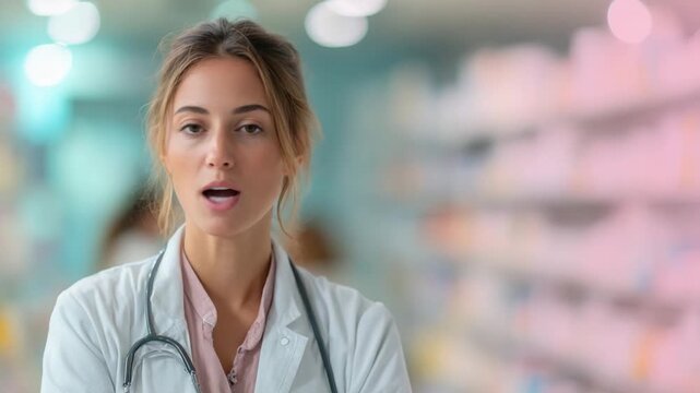 Insightful Expert: A professional, focused individual in medical attire, standing in a clinic and giving expert advice, captured through the lens, conveying credibility and professional ethos.