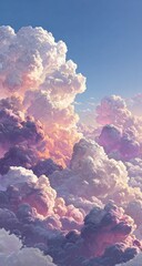 Fluffy Pastel Clouds in Blue Sky