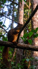 Squirrel on Branch, Forest Habitat, Daytime