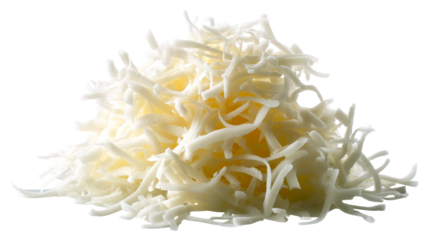 Pile of Shredded Cheese Isolated on White Background, cut out transparent
