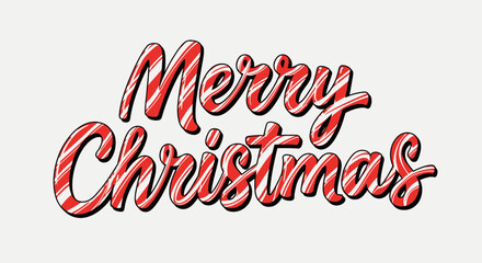 Festive Merry Christmas candy cane text, perfect for holiday cards, seasonal promotions, and joyful celebrations, spreading holiday cheer with a classic design