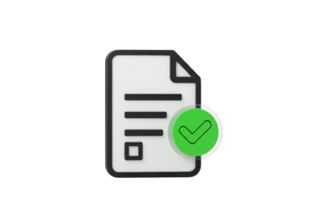 Isolated icon of file with check mark indicating completion, validation, or accuracy